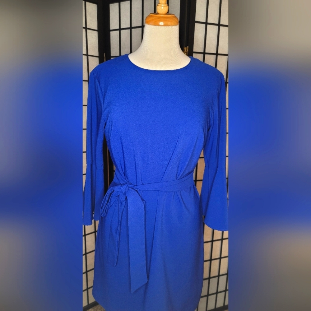 Lulu's Royal Blue Midi Dress with Bell Sleeves in Medium